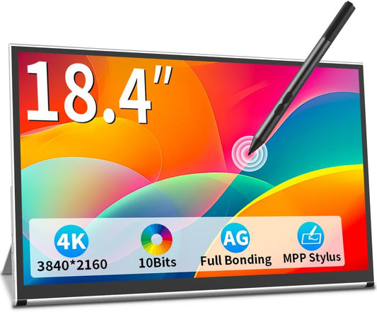 18.4 Inch Portable Monitor Touch Screen 4K, 3840 x 2160 10bits, Non-glare, MPP Stylus Pen Compatible, External Display for Laptop Gaming Computer Display - QUORE