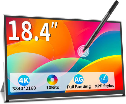 18,4 inch draagbare monitor touchscreen 4K, 3840 x 2160 10bits, niet-verblindend, MPP Stylus Pen compatibel, extern display voor laptop gaming computer display