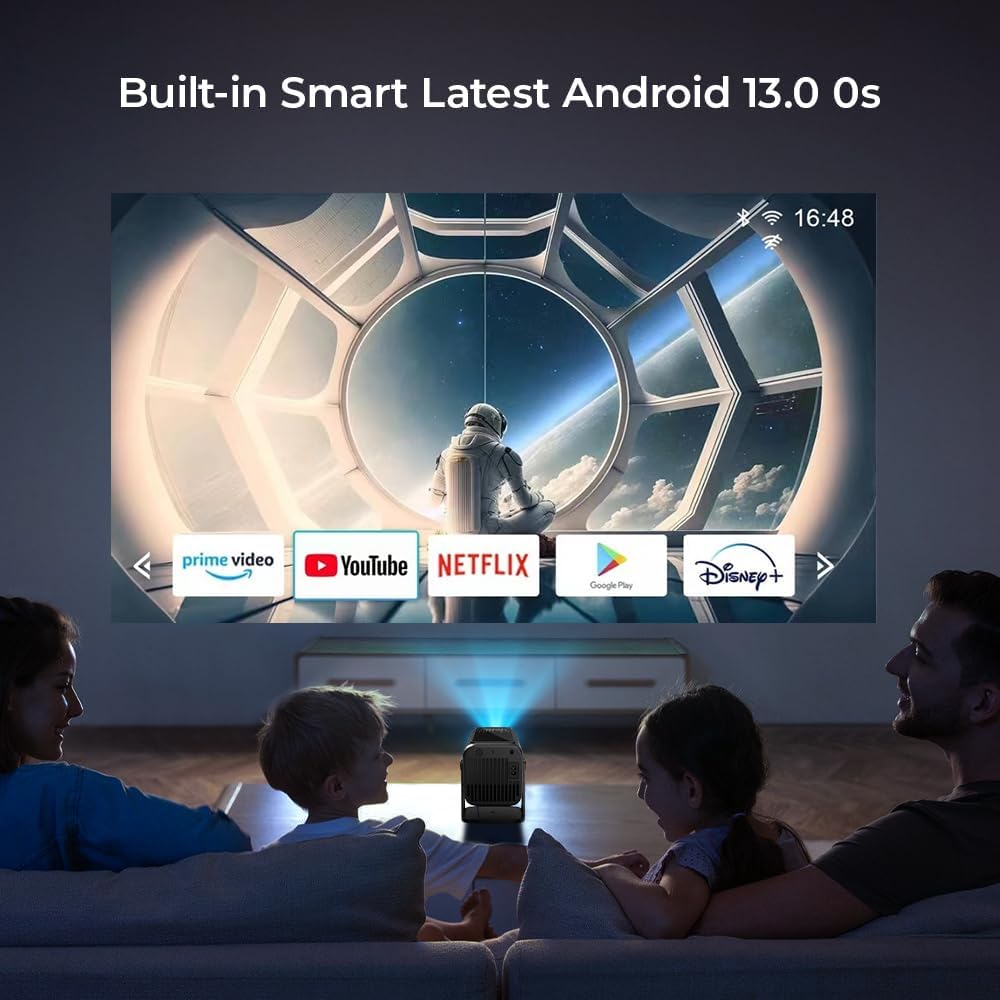 1080P Full HD Mini Smart beamer projector 4K 300ANSI met Android 13, 12000 lumen mobiele telefoon ondersteuning WiFi 6 en Bluetooth trapeziumcorrectie thuisbioscoop video luidspreker USB-poort + HDMI