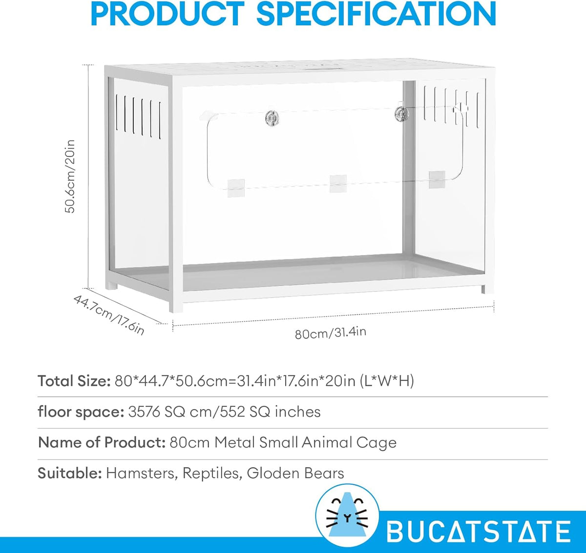 BUCATSTATE Hamsterkooi metaal 2.0 - kleine dierenhabitats groot stapelbaar met diep hol eenvoudig te installeren 80 x 44,7 x 50,6 cm voor dwerg Syrische hamster, cavia, gerbil, reptielen