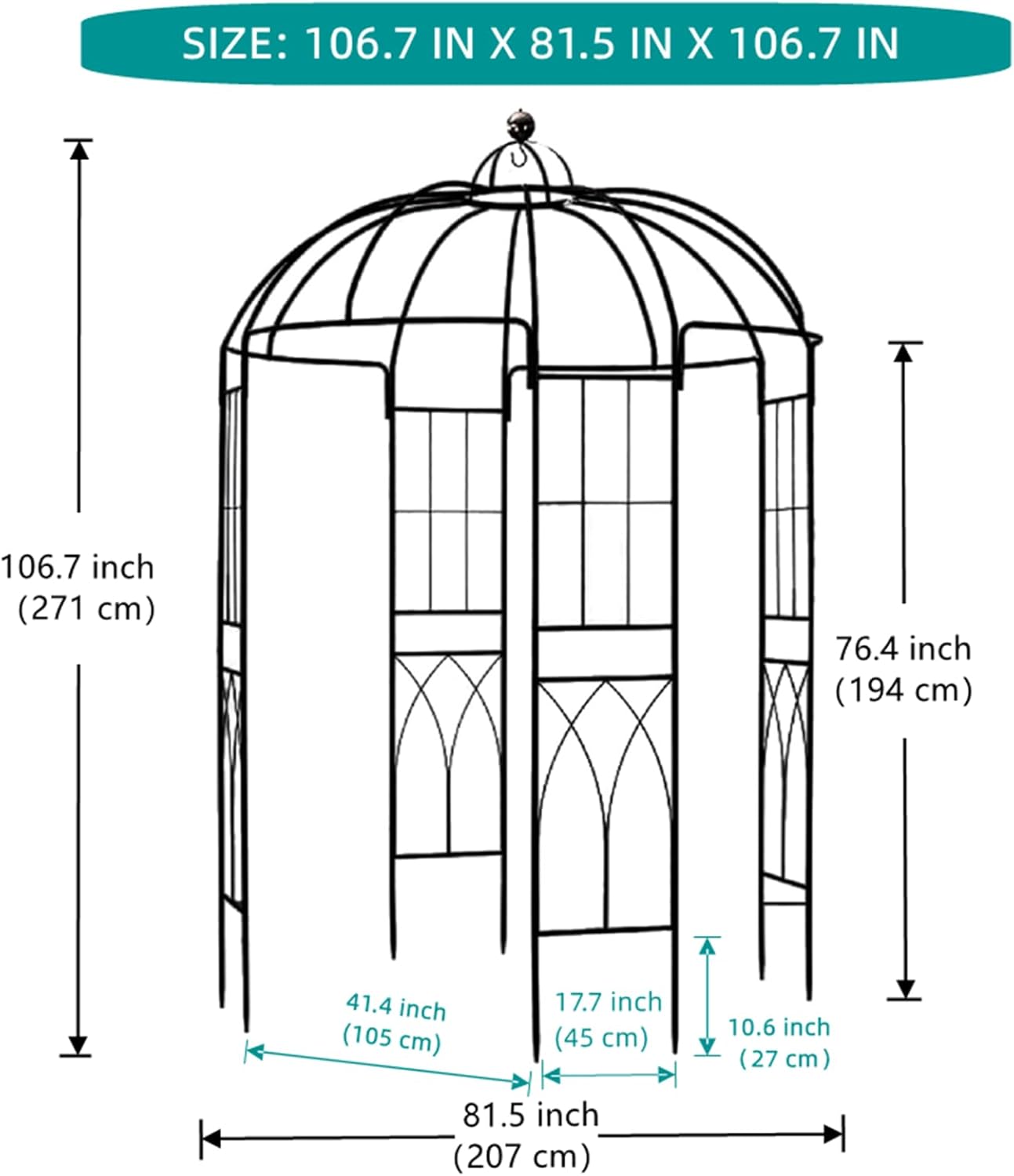 106,7 "L x 81,5" H x 81,5 "W Tuin prieel vogelkooi vorm metalen tuinhuisje pergola paviljoen, tuin roos paviljoen boog, ijzeren frame tuinhuisje geweldig voor achtertuin, gazon, bruiloft
