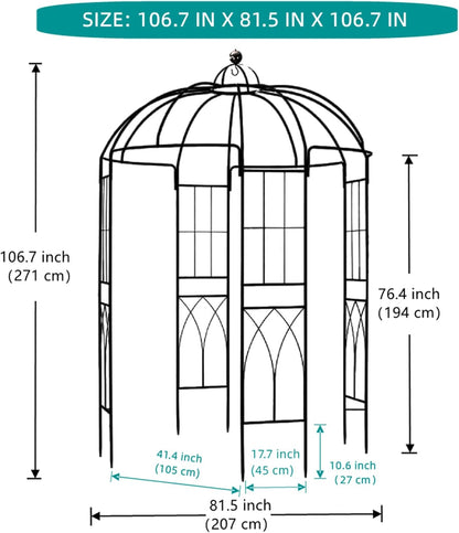 106,7 "L x 81,5" H x 81,5 "W Tuin prieel vogelkooi vorm metalen tuinhuisje pergola paviljoen, tuin roos paviljoen boog, ijzeren frame tuinhuisje geweldig voor achtertuin, gazon, bruiloft