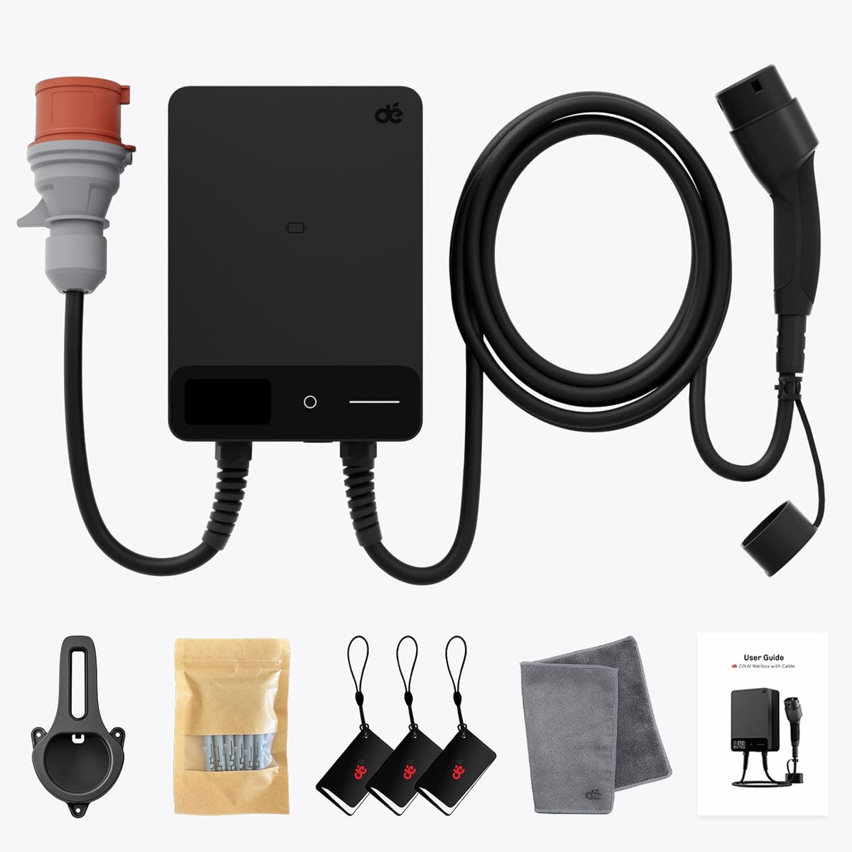 Wallbox 22 kW – EV Oplader – Laadstation Elektrische Auto – Type 2 Laadpunt – 3-Fase Lader – 10 Meter Kabel – Instelbare Laadstroom – Type B Aardlekschakelaar – IP54 Waterbestendig