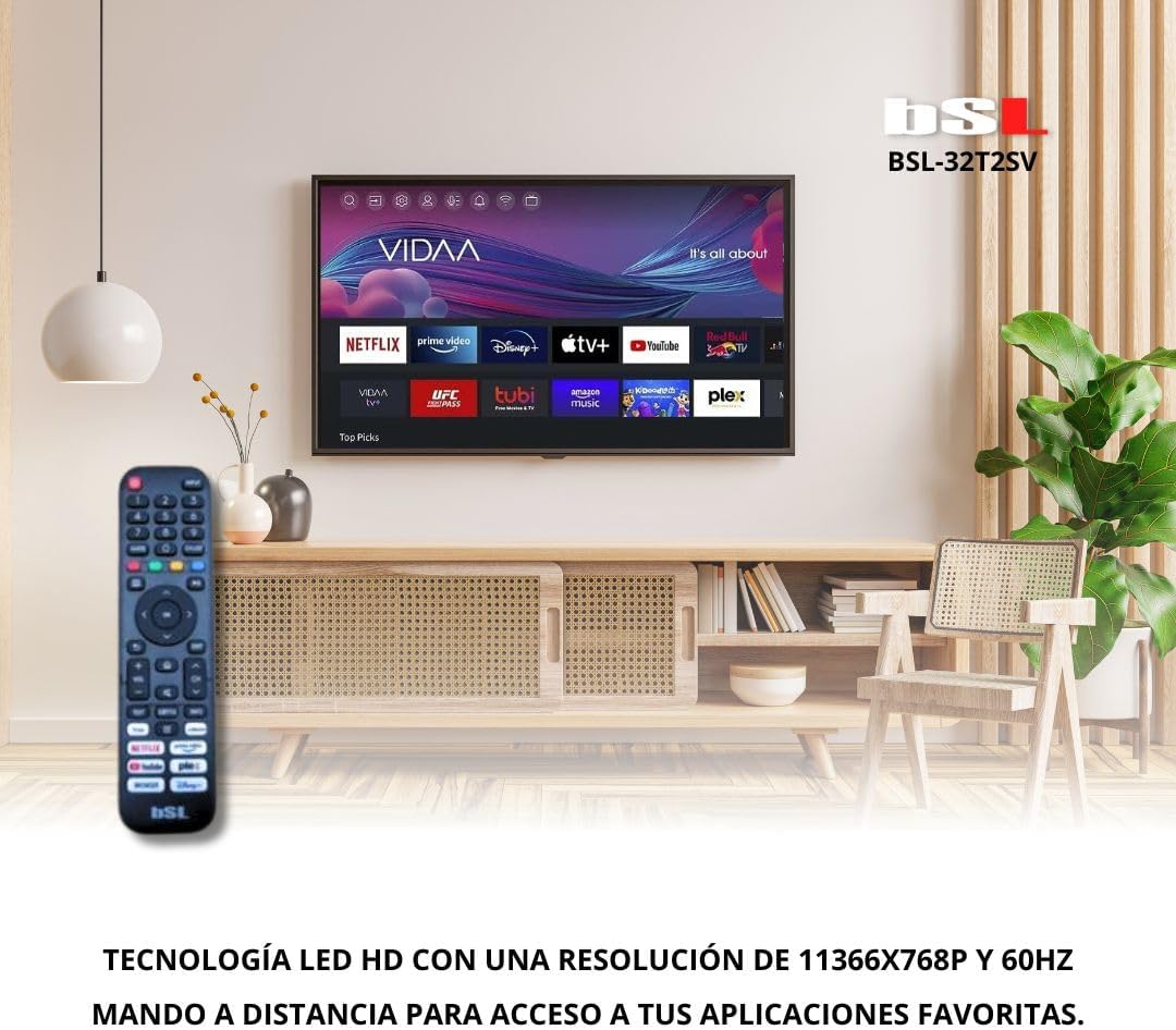 BSL-32T2SV VIDAA Smart TV 32 inch | WiFi | RJ45 | Res. HD1366X720p | USB | DVBT2/S2/C | Compatibel met Youtube, Netflix, Disney +, Dazn, Prime | HDMI