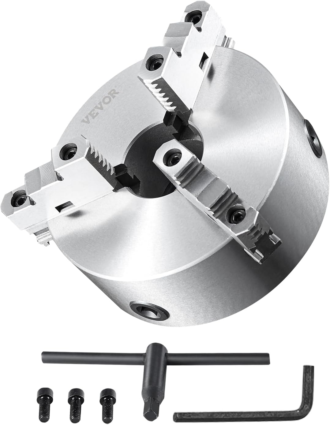 VEVOR 3-Jaw Self Centering Chuck, 10", 0.24-9.84in/6-250mm Clamping Range, With T-Key Fixing Screws Hexagonal Wrench, For Lathe 3D Printer Machining Center