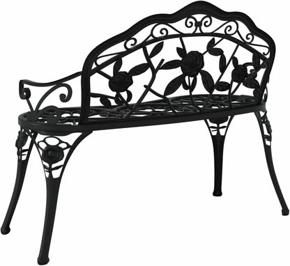 Garden Bench 100 cm Cast Aluminium Black Outdoor Bench Furniture - QUORE