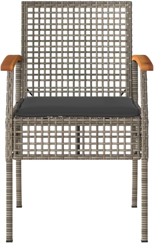 vidaXL 3-Piece Bistro Set with Cushions Poly Rattan and Acacia Wood Grey, Lounge Set, Garden Lounge Set, Outdoor Lounge Set, Garden Set, Patio Set, Garden Set Lounge - QUORE