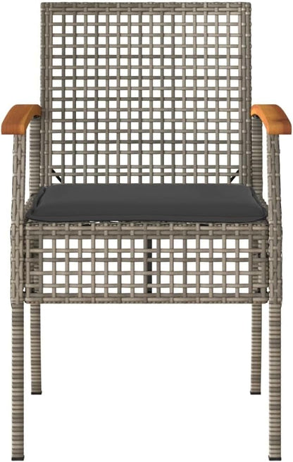 vidaXL 3-Piece Bistro Set with Cushions Poly Rattan and Acacia Wood Grey, Lounge Set, Garden Lounge Set, Outdoor Lounge Set, Garden Set, Patio Set, Garden Set Lounge - QUORE