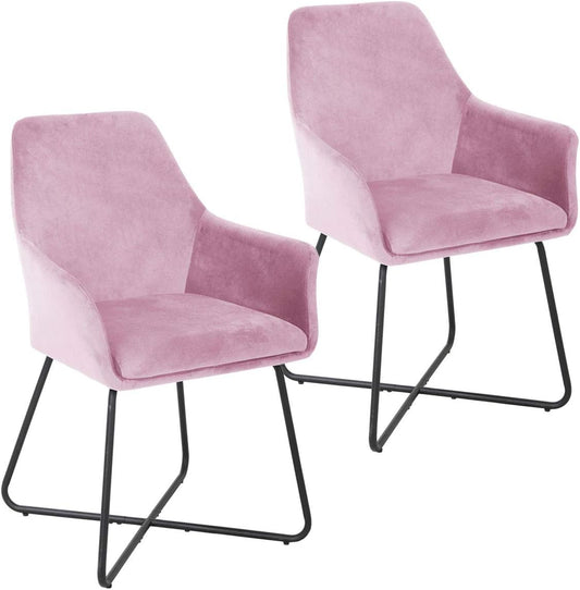SVITA Josie Dining Set van 2 eetkamerstoelen, fauteuil, gestoffeerde stoel, fluweel (roze)