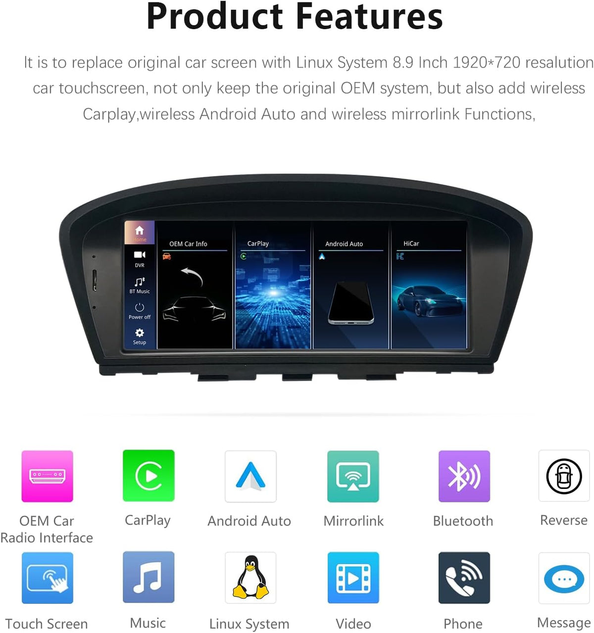 8,9 Zoll CarPlay für BMW 3 5 Serie E60 E61 E63 E64 E90 E91 E92 E93 CCC 2005-2008 Andriod Auto Radio Upgrade Touchscreen Auto Stereo Multimedia Player iDrive Dsp Linux System
