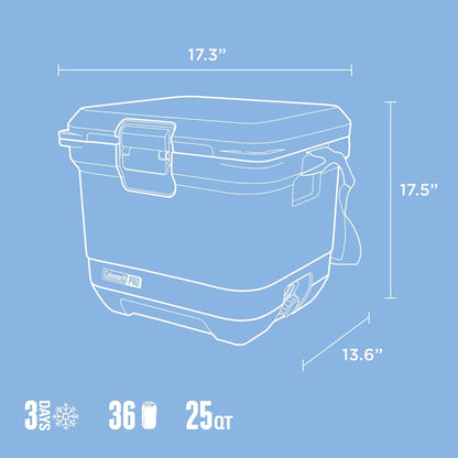 Coleman PRO Heavy-Duty geïsoleerde harde koeler met schouderriem | 24 L inhoud | Houdt ijs voor 3 dagen | Volledige schuimisolatie | Grote duurzame draagbare koelbox voor robuust buitengebruik en