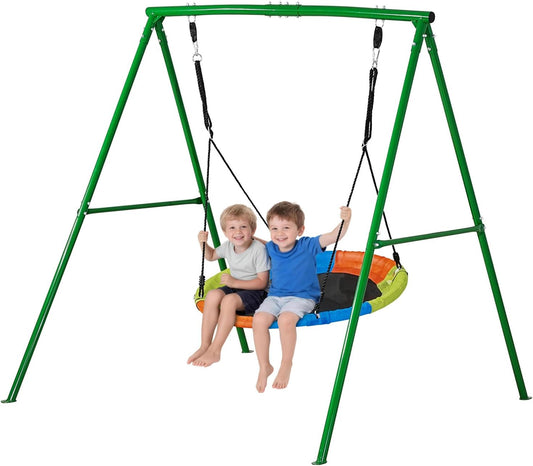 VEVOR Tuinschommel van metaal, A-vormig, voor kinderen, maximale belasting 199,6 kg, rond, diameter 101,6 cm, voor buiten, erf en park, groen en kleurrijk