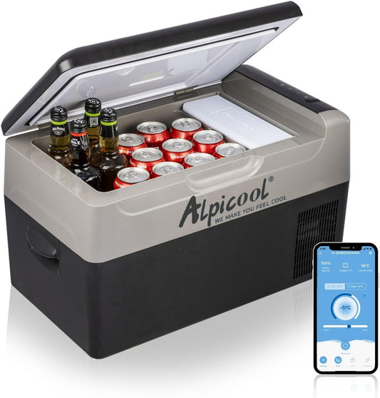 Alpicool G22 Koelbox, mini koelkast 22 liter, elektrische draagbare campingkoelbox, vriesbox, 12/24 V, voor auto, vrachtwagen, boot, -20 °C tot 20 °C