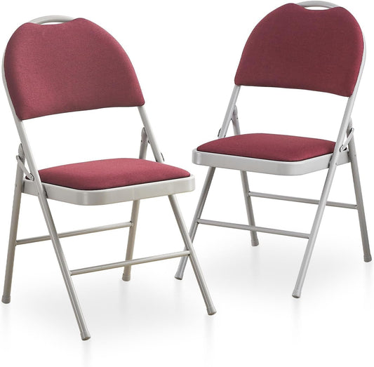 BOOSDEN Opvouwbare Stoel, Set Van 2 - Stoffen Klapstoel Voor Thuis, Kantoor, Eetkamer - Draagbaar En Compact Metalen Frame - Hoge Rug Gewatteerde Stoel Voor Binnen En Buiten