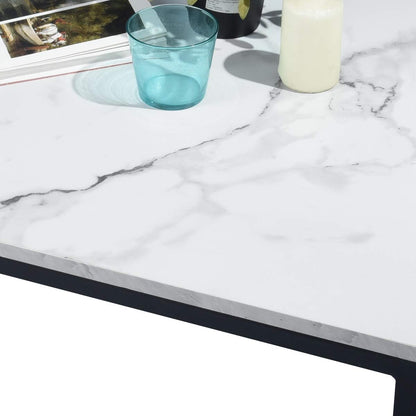 MEUBLE COSY Koffietafels met imitatie marmer-look, moderne vierkante woonkamertafel, met stalen frame, bijzettafel, metaal, zwart, 80x80x34cm