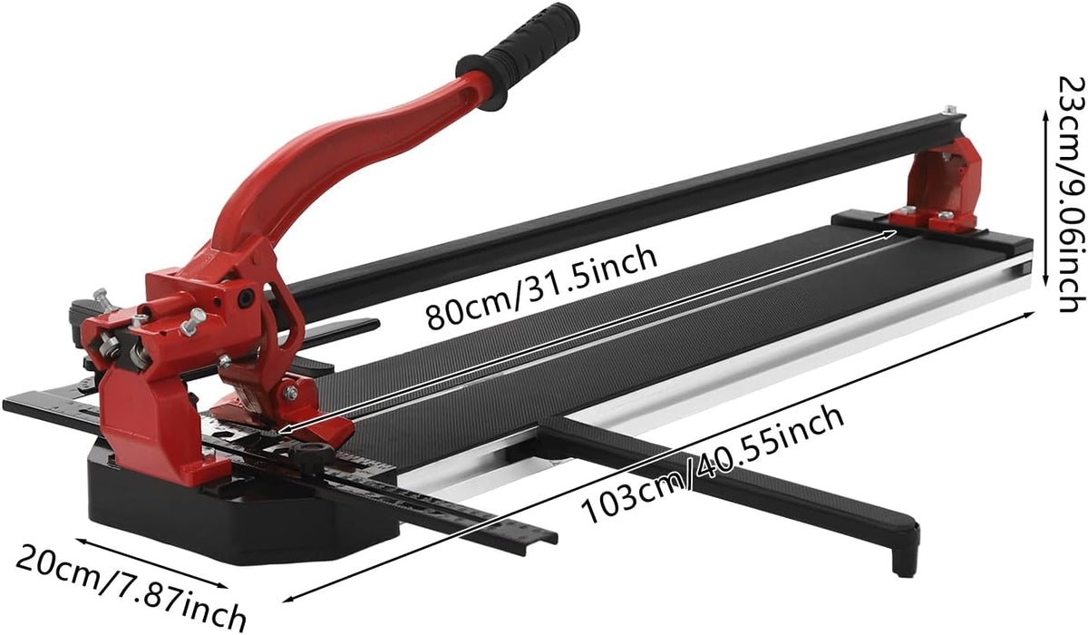 OUKANING Handmatige tegelsnijder met antislip voor nauwkeurige sneden tot 15 mm dikte, kogelgelagerde glijkop voor snel groeven en rechte sneden, voor keramiek, porselein (rood, 80 cm) - QUORE