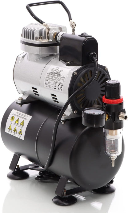 Wiltec airbrush compressor AF186 met luchttank drukregelaar 4 bar automatische Start-Stop