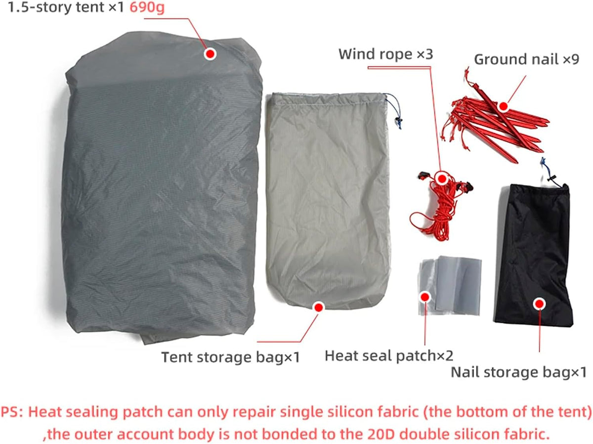 3FULGEAR Lanshan1 Pro Outdoor ultralichte campingtent voor 1 persoon, 3/4 seizoenen, professionele 20D nylon, dubbelzijdige siliconen tent, camping, trekking, kajakken, klimmen, wandelen,