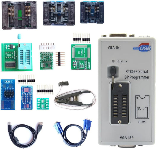 RT809F Programmer 8 Adapters Moederbord Reader sop8 IC socket flash programmer clip eprom klem VGA ICSP LCD PCB Board 24 25 93 serie