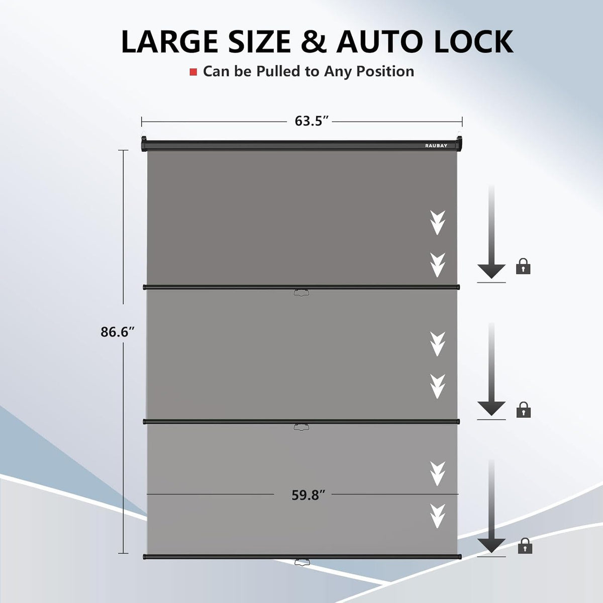 RAUBAY Intrekbare pull-down grijze schermachtergrond - 152 x 220 cm inklapbare muurgemonteerde achtergrond voor professionele videoproductie, fotografie, TikTok en videoconferenties