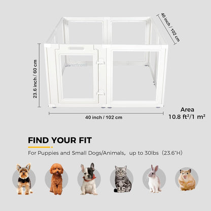 Transparante acryl plastic hondenren binnen, voor puppy, kat, konijn, huisdierpen, transparant, eenvoudig te monteren, opvouwbare werpbox kratkennelbehuizing, hek voor kleine en middelgrote
