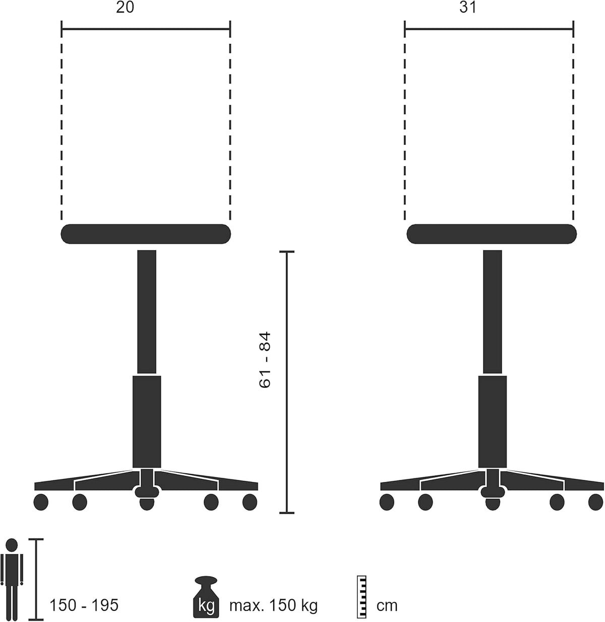 hjh OFFICE 830010 Stahulp TOP Work 32 hardschuim/metaal werkkruk staande stoel ergonomisch, hoogte en helling verstelbaar
