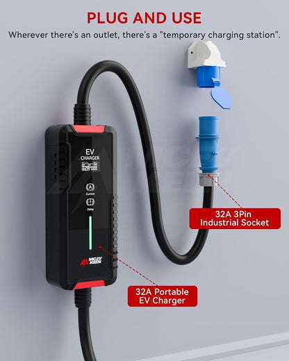 Type 2 EV Oplaadkabel – Laadkabel Elektrische Auto – EV Charger Kabel – Mode 3 Laadkabel – CEE Stekker Kabel – 7 Meter Lang – 6-32A Instelbare Stroom – Vertragingstimer Tot 8 Uur