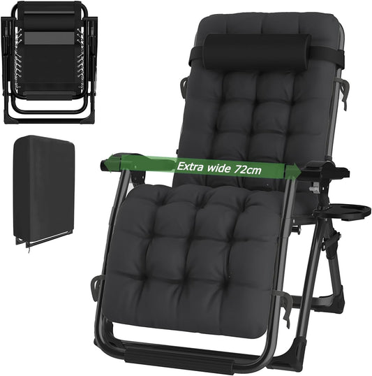 Opvouwbare Tuinligstoel – Zonneligstoel – Relaxstoel – Ligbed – Balkonstoel – Extra Breed 72cm – Verstelbare Rugleuning & Draagvermogen 200 kg