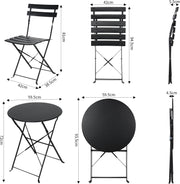 Tuinstoelen - Tuinmeubelen - 3-Delige - Tuin Eettafelstoelen - Inklapbaar Stoelen & Tafel - Bistroset - Moderne Stijl - Weerbestendig - Stabiel - Ruimtebesparend - Onderhoudsvriendelijk - 59.5 x 72 cm Tafel - 42 x 28.5 x 81 cm Stoel - Zwart