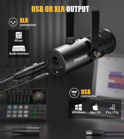Dynamische microfoon – Podcastmicrofoon, Studiomicrofoon, Streamingmicrofoon, Gamingmicrofoon – USB en XLR aansluiting – Cardioïde opname, tap to mute en 3 in 1 bediening