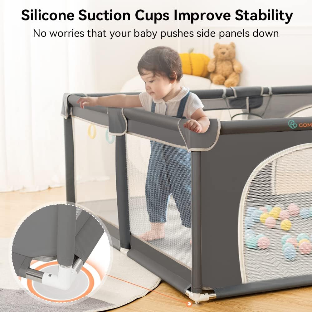 COMOMY Baby Playpen 180 x 150 x 66 cm Playpen for Babies and Toddlers, Large Playpen with Activity Centre for Children, Indoor and Outdoor, Playground with Non-Slip Bottom, Breathable Mesh - QUORE