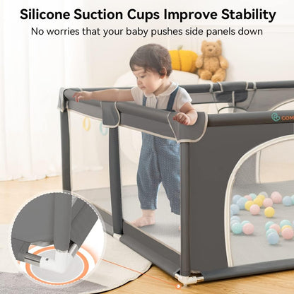 COMOMY Baby Playpen 180 x 150 x 66 cm Playpen for Babies and Toddlers, Large Playpen with Activity Centre for Children, Indoor and Outdoor, Playground with Non-Slip Bottom, Breathable Mesh - QUORE