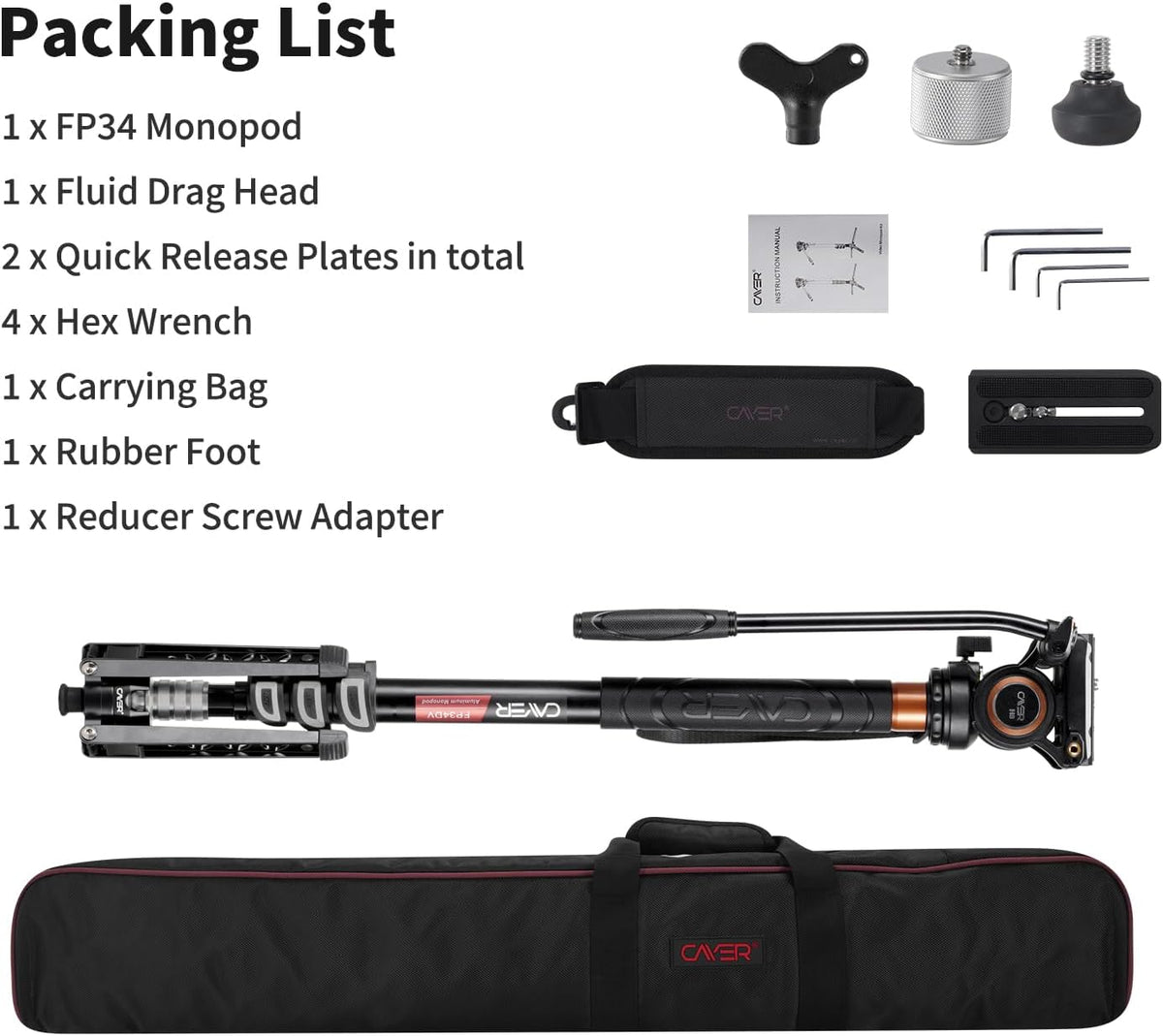 Monopod – Eenbenig statief – Camerastatief – Videostatief – Voor DSLR-camera – Aluminium – Vloeistofkop met 360° pan en verstelbare hoogte 70-180 cm