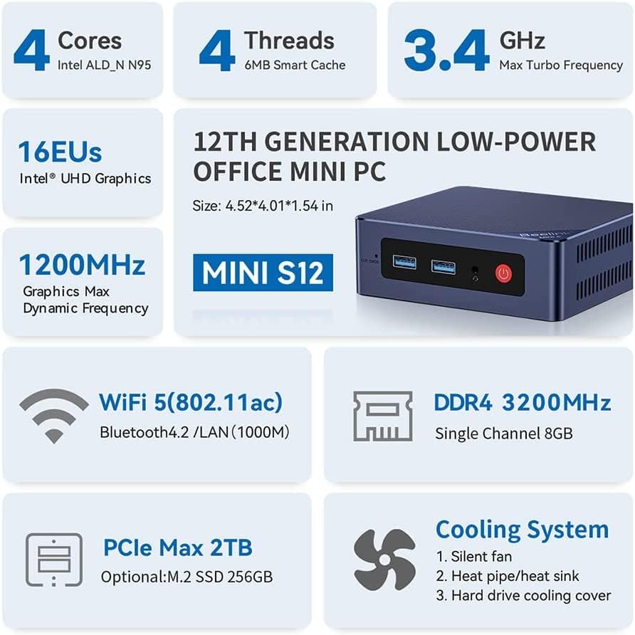 Mini PC – Kleine Computer – Desktop PC – Compacte PC – Mini Desktop – Intel N95 Quad Core Processor – 4K UHD Graphics & 8GB RAM