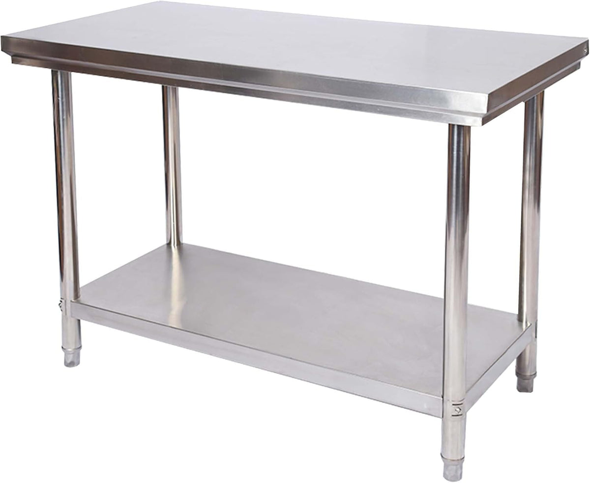 Wiltec roestvrijstalen werktafel met legbord 100x60x85 cm, hoogteverstelbare arbeidstafel voor horeca en keuken, tafel voor werkplaats tuin kelder