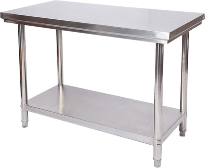 Wiltec roestvrijstalen werktafel met legbord 100x60x85 cm, hoogteverstelbare arbeidstafel voor horeca en keuken, tafel voor werkplaats tuin kelder
