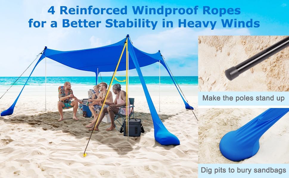 Beach Tent Canopy Sunscreen 10x10 FT Anti-UV Portable Umbrella (Blue, XL)
