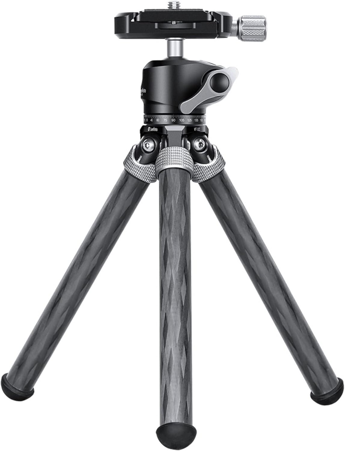 Leofoto MT-02C+LH-22 Tafelblad Statief, Mini Travel, Koolstofvezel, 2 Benen Sectie, 1/4" Statief Montage Stud Ball Head Kit (zwart)