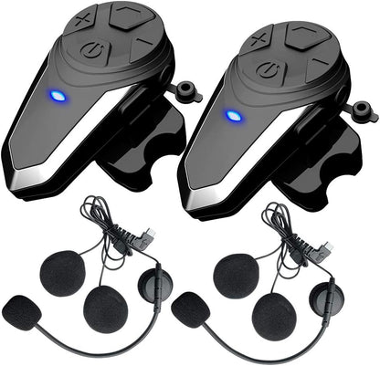 QSPORTPEAK BT-S3 2 stuks Bluetooth motorfiets intercom, communicatiesysteem, 800 m, waterdicht, voor 2-3 personen, geschikt voor paardrijden/skiën