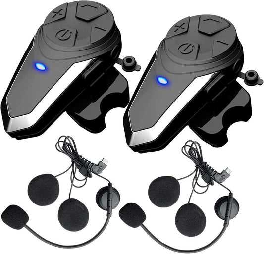 QSPORTPEAK BT-S3 2 stuks Bluetooth motorfiets intercom, communicatiesysteem, 800 m, waterdicht, voor 2-3 personen, geschikt voor paardrijden/skiën