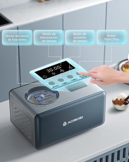 Aobosi ijsmachine, ijsmachine, ijs, yoghurt, roestvrij staal 2L, eenvoudig te bedienen, afneembare mengpeddel