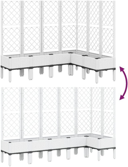 Flower Box for the Garden with Integrated Polypropylene Trellis Raised Design and Rattan Look, White, 160 x 120 x 142 cm, Ideal for Climbing Plants, Vegetables and Flowers - QUORE