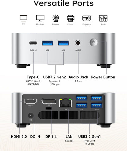 ACEMAGIC K1 Mini PC, Intel Core i5 12600H (12C/16T), 16GB DDR4 512GB SSD Micro Desktop Computer voor kantoor/thuisbioscoop/vergaderingen/zakelijk gebruik/reizen【DP+HDMI+USB-C/ Wifi6/ Bluetooth5,2】