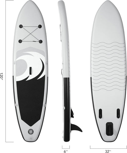 BODIOO Opblaasbaar paddleboard, stand-up paddle-board, SUP met premium paddle-board-accessoires en antislip dek, ISUP-rugzak-paddle-lijnpomp voor visyoga, voor volwassenen en jongeren en kinderen, wit
