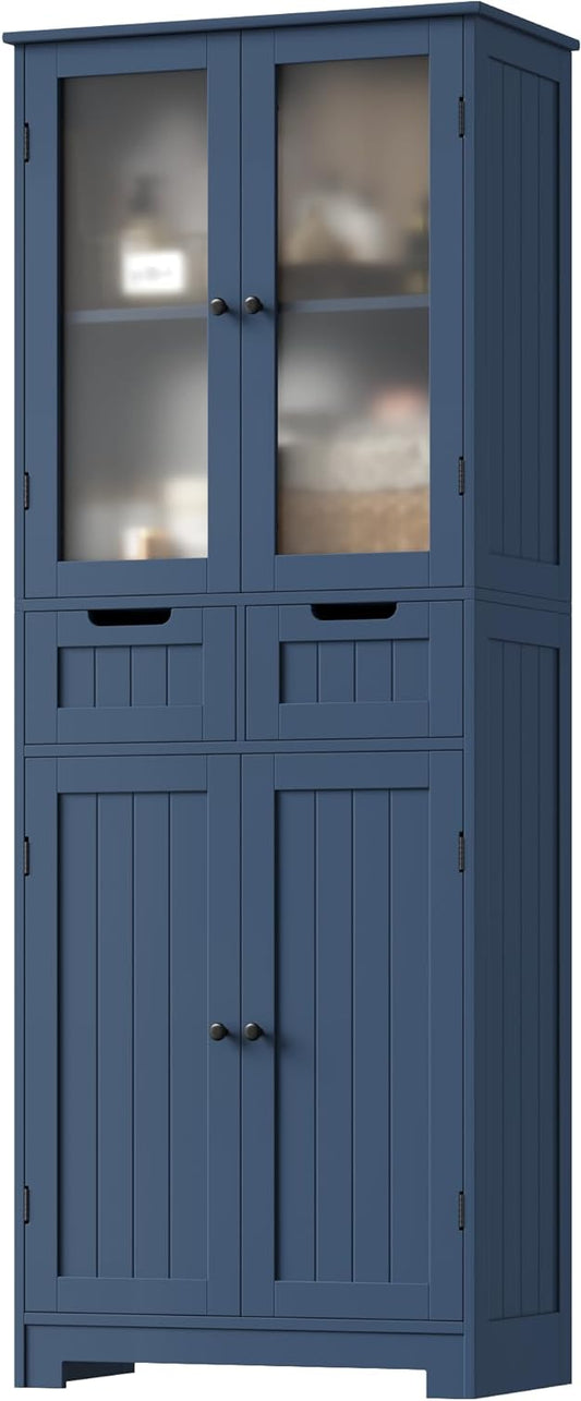 Kast – Opbergkast – Hoge Kast – Badkamerkast – Keukenkast – 170x60x30 cm – MDF met Melkglas Deuren – Kantelbeveiliging