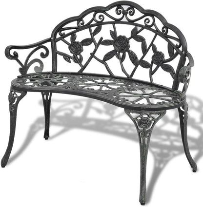 Tidyard Garden Bench Made of Cast Aluminium Green 100 x 54 x 80 cm Patio Bench Garden Bench - QUORE