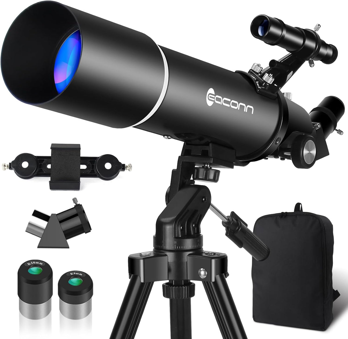 Telescoop, astronomie telescoop voor volwassenen, 80 mm Aperture 600 mm draagbare reisscoop voor beginners en kinderen met statief telefoon adapter rugzak