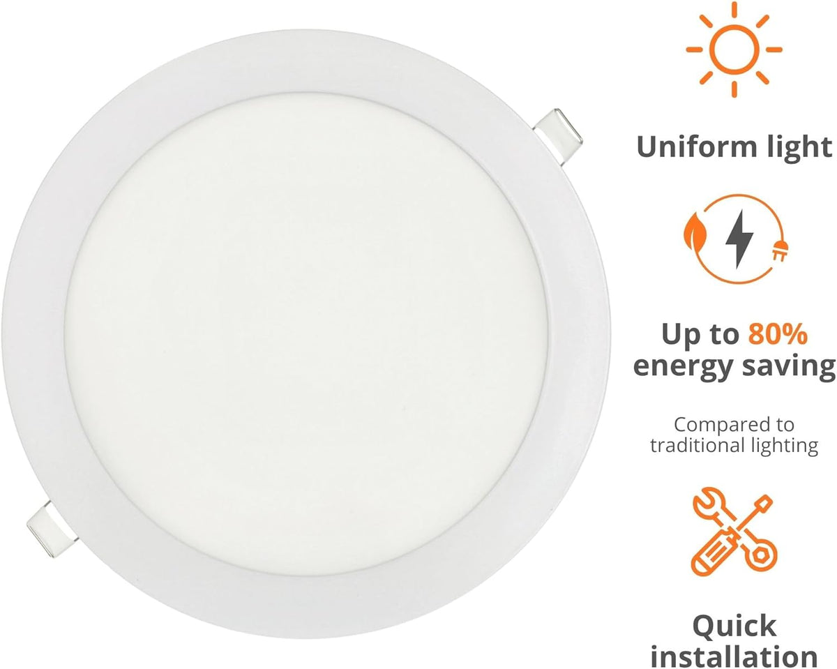 JANDEI - Set van 20 18W LED inbouw plafondlampen, downlights rond, plat, met mat witte aluminium ring, driver inbegrepen, neutraal wit licht 4200K