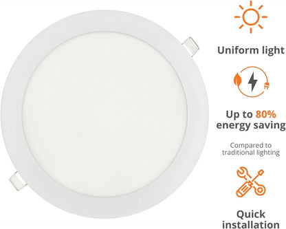 JANDEI - Set van 20 18W LED inbouw plafondlampen, downlights rond, plat, met mat witte aluminium ring, driver inbegrepen, warm wit licht 3000K