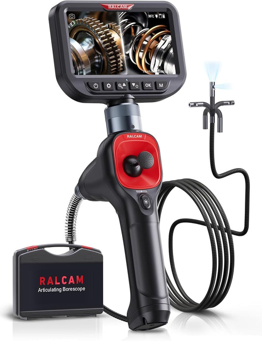 Ralcam Endoscoopcamera met licht, endoscoopcamera met 360° beweegbare kop, 6,5 mm dual-sonde, 5 inch HD-display, inspectiecamera, IP67 waterdicht, buiscamera met 1,5 m halfharde kabel en 6 + 1 leds